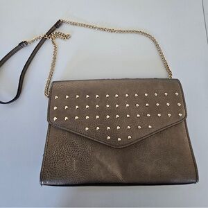 Neiman Marcus Gold Studded Envelope Crossbody Purse | Pebbled Leather Chain Bag